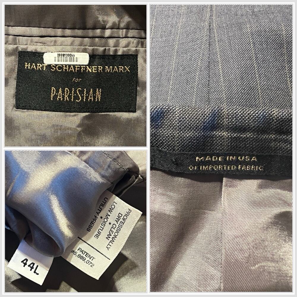 Hart Schaffner Marx 44L 37x30 Steel Gray Light Tan Stripe Suit Micro Hopsack - Picture 16 of 16